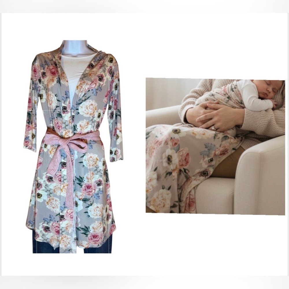 Posh Peanut Pink‎ Floral Viscose Bamboo Swaddle Blanket & Matching Robe For Mom